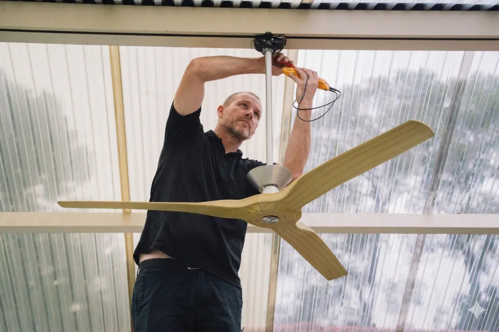 Mascot electrician performing a switchboard upgrade